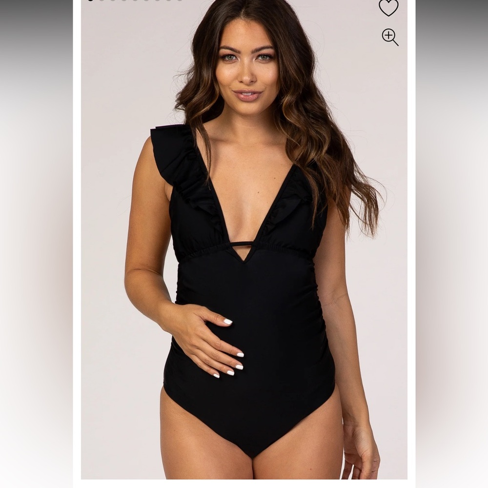 PinkBlush Black Ruffle Tie Maternity One-Piece Swimsuit